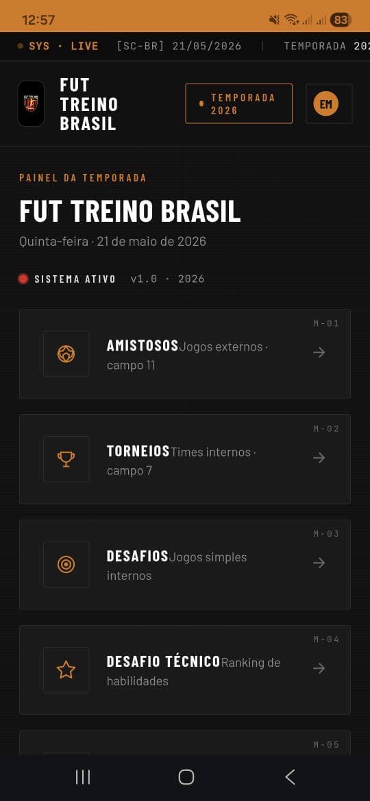 Versão mobile da plataforma Fut Treino Brasil